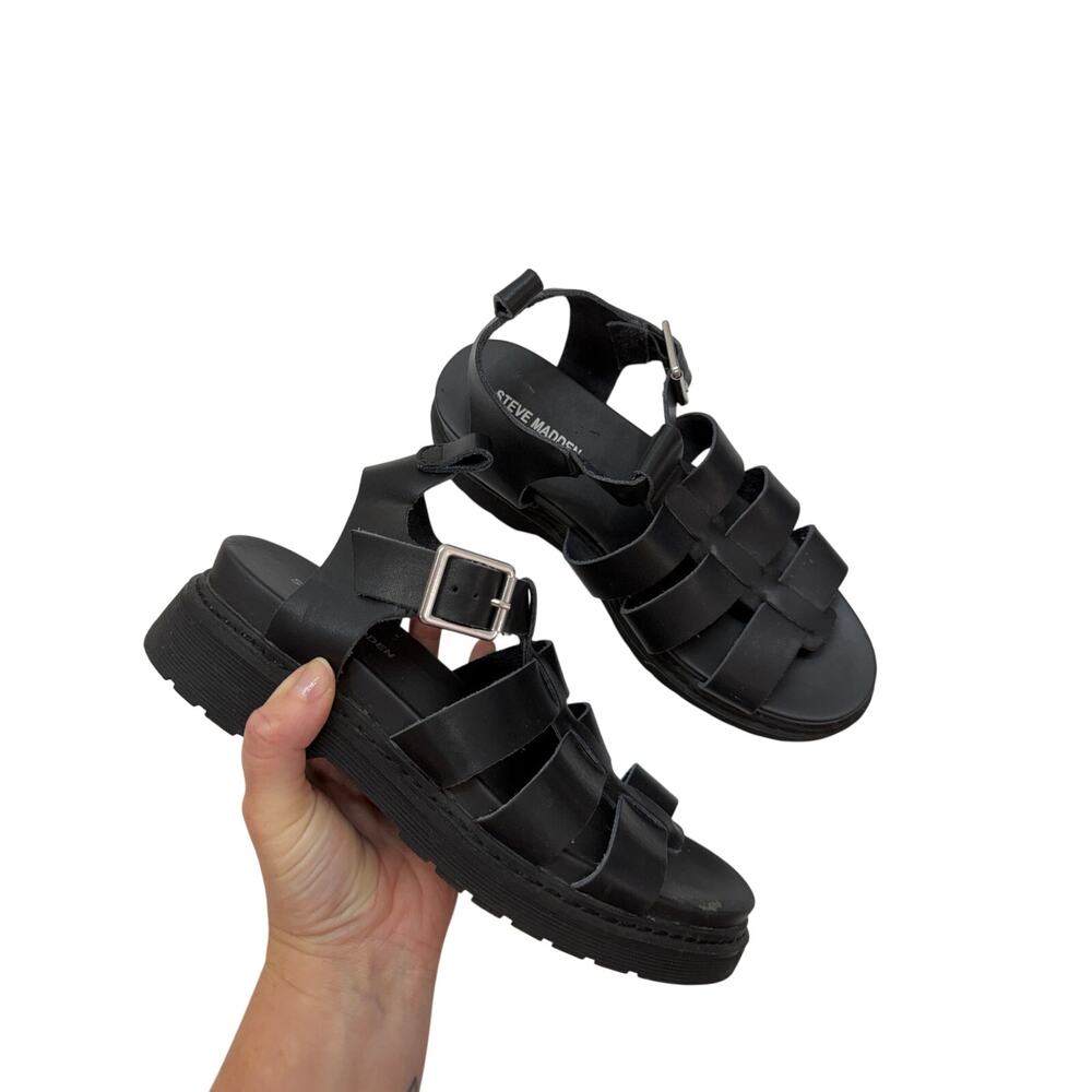 Steve Madden Black Leather Platform Sandals 8